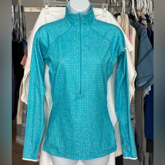 Nike Pro‎ Hyperwarm Blue Geometric Print Half Zip Warm Size Small - Picture 1 of 13